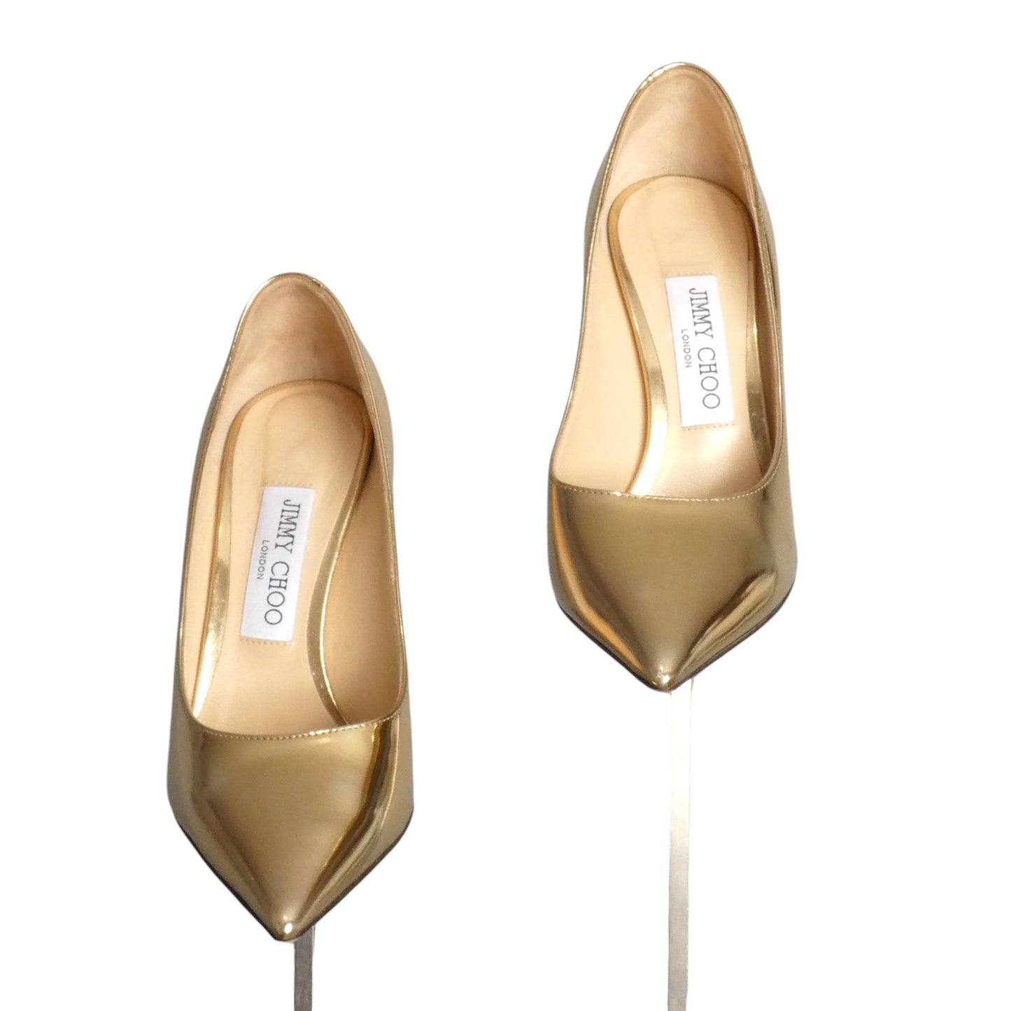 JIMMY CHOO- Gold Metallic Spike Heel Pumps, Size 37