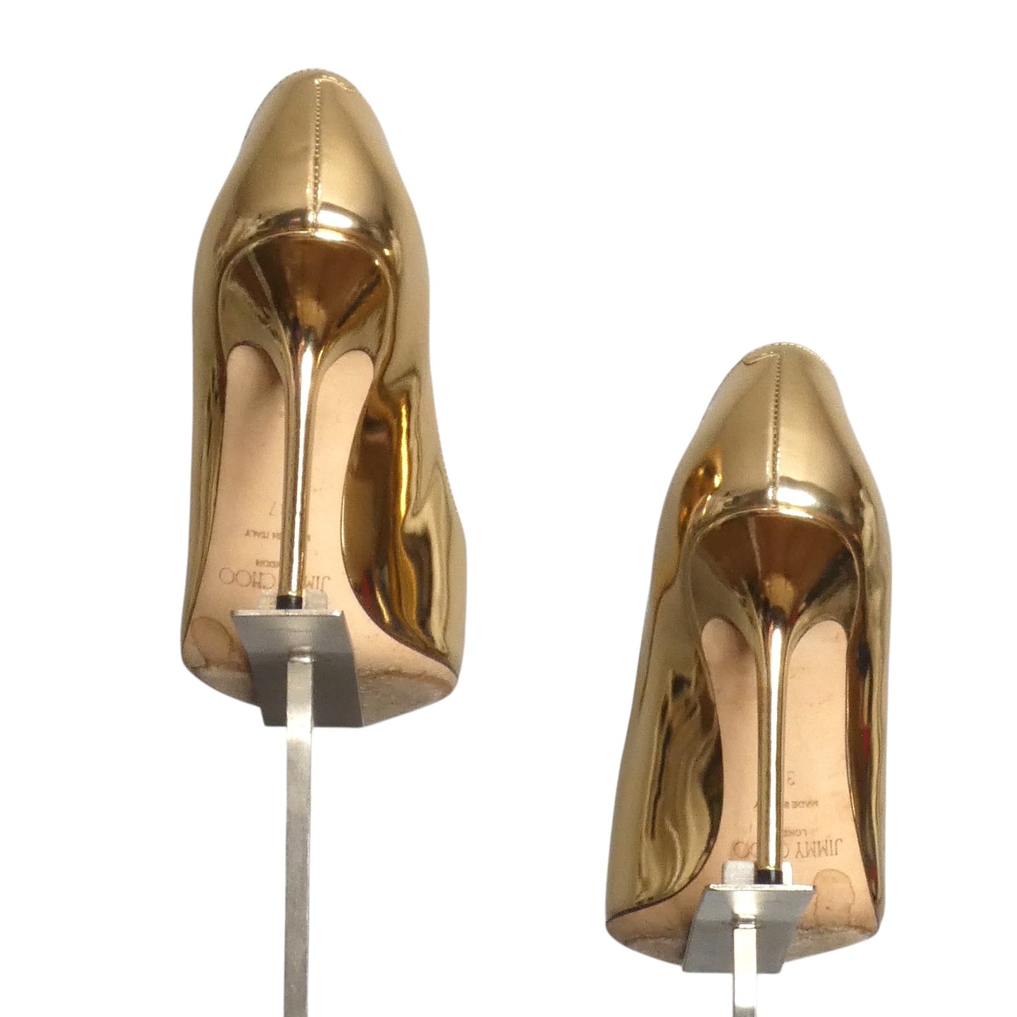 JIMMY CHOO- Gold Metallic Spike Heel Pumps, Size 37