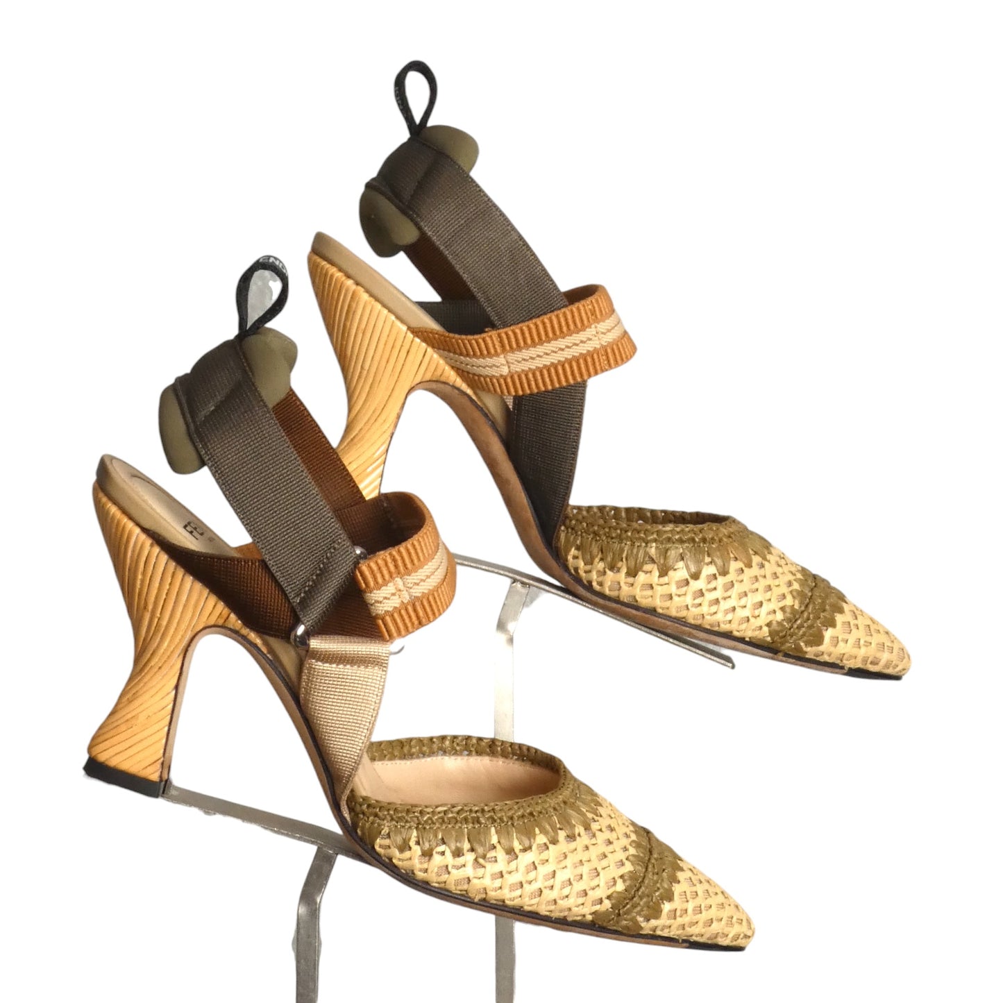 FENDI- Raffia Colibri Sling Back Pumps, Size 37