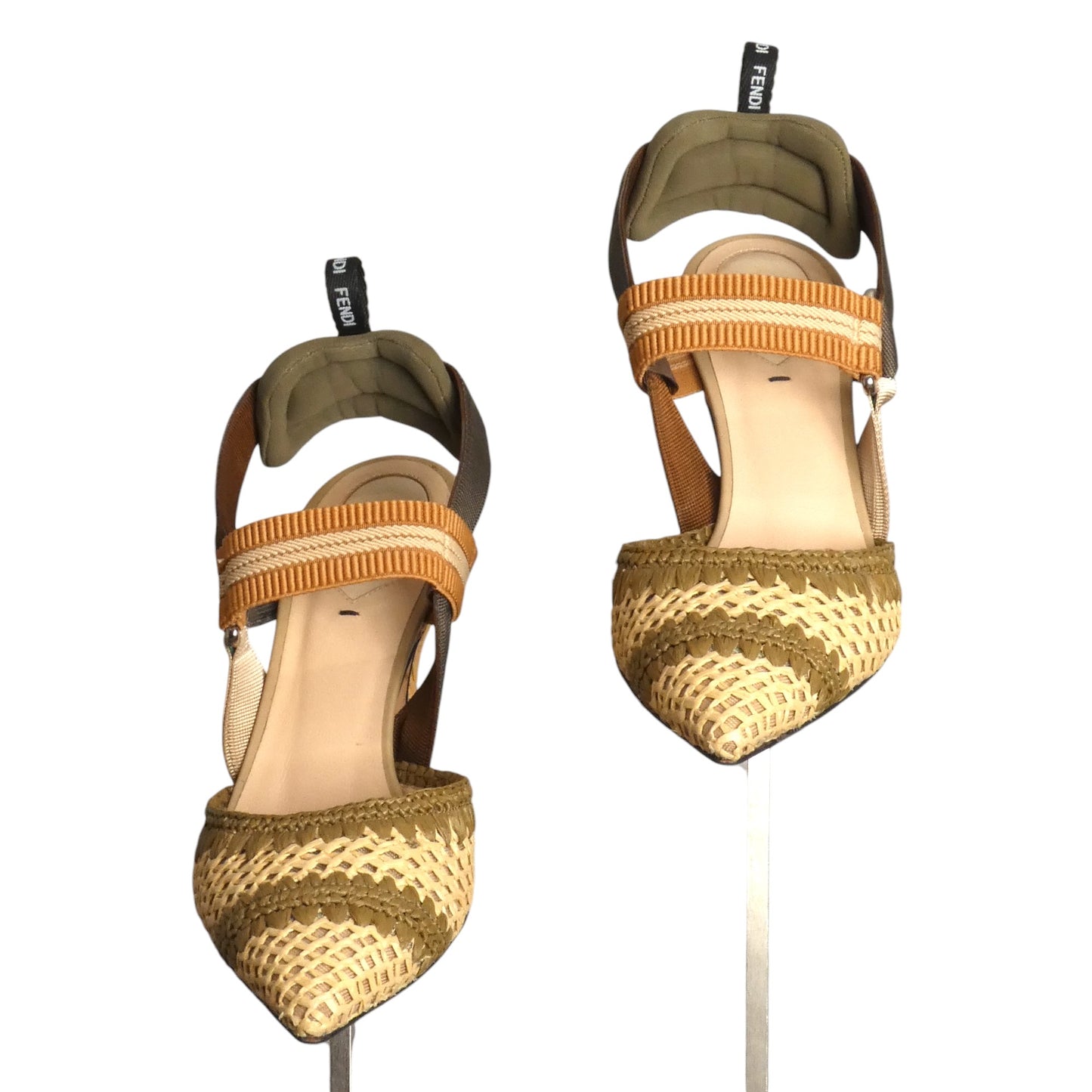 FENDI- Raffia Colibri Sling Back Pumps, Size 37