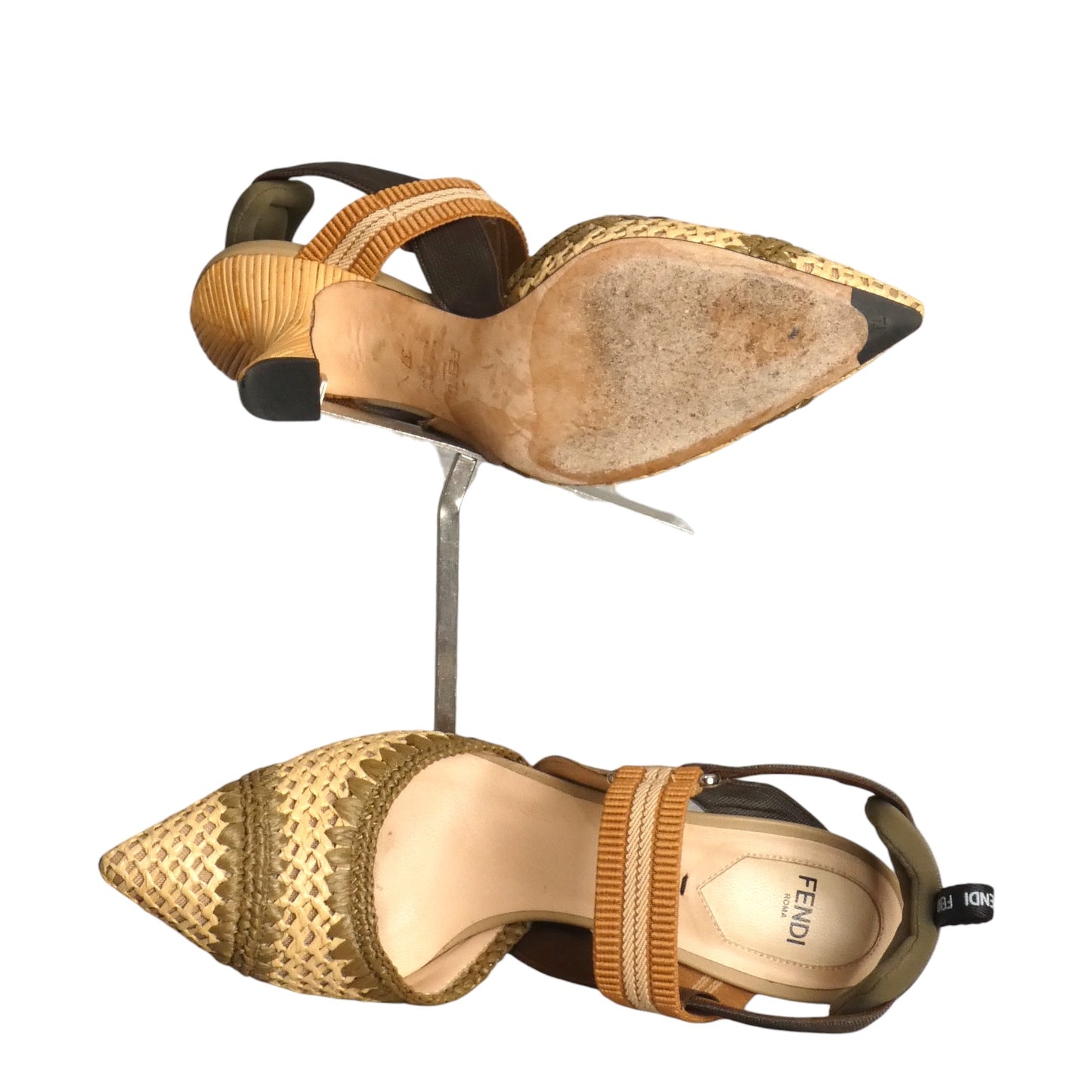 FENDI- Raffia Colibri Sling Back Pumps, Size 37