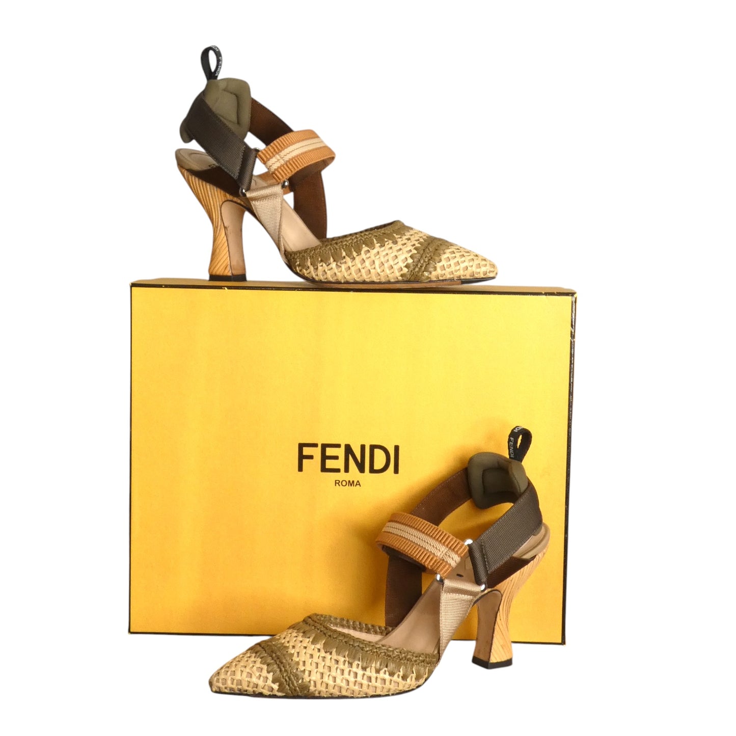 FENDI- Raffia Colibri Sling Back Pumps, Size 37