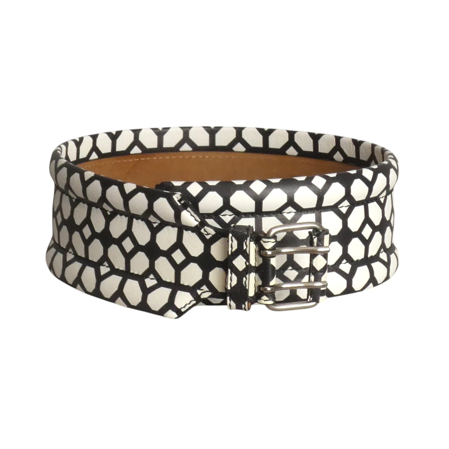 ALEXANDER MCQUEEN- Black & White Printed Leather Belt, Waist 30