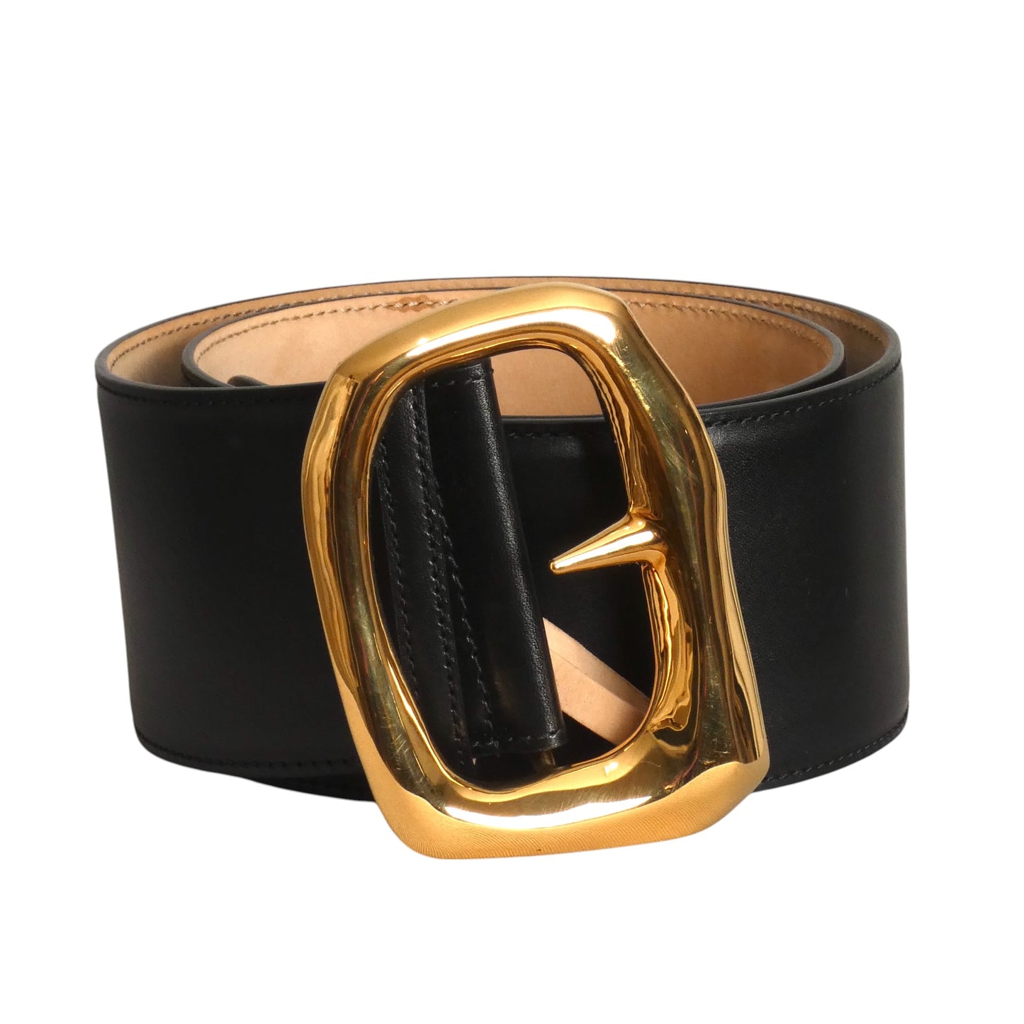 ALEXANDER MCQUEEN- Black Leather Molten Belt, Waist 32