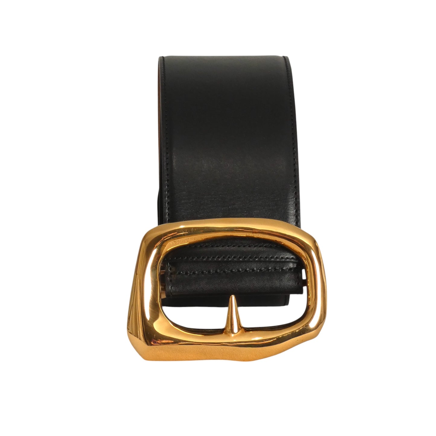 ALEXANDER MCQUEEN- Black Leather Molten Belt, Waist 32