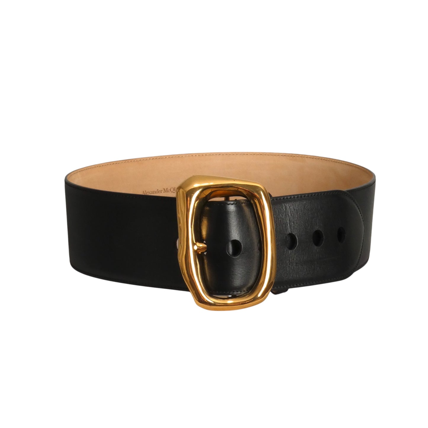 ALEXANDER MCQUEEN- Black Leather Molten Belt, Waist 32