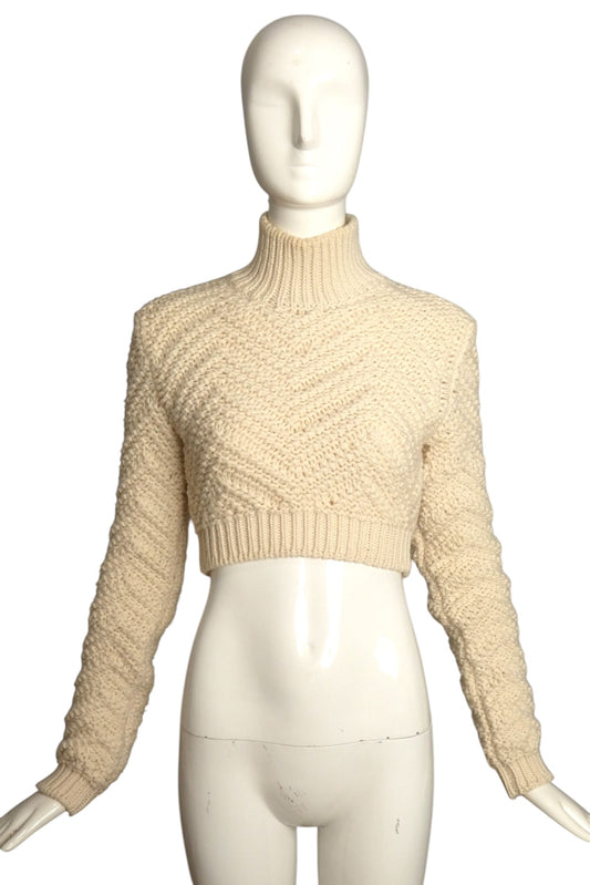 FENDI- Ivory Wool Cropped Sweater, Size 4