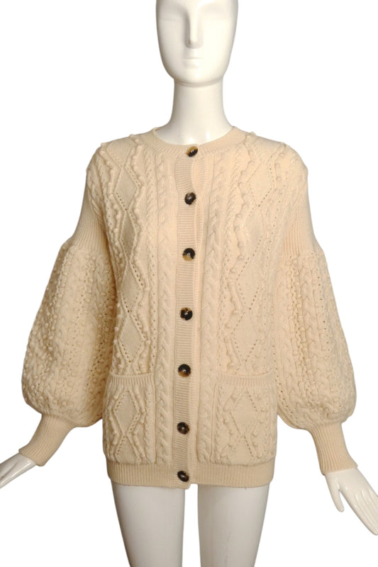 VALENTINO- Ivory Wool Fisherman Sweater, Size Small