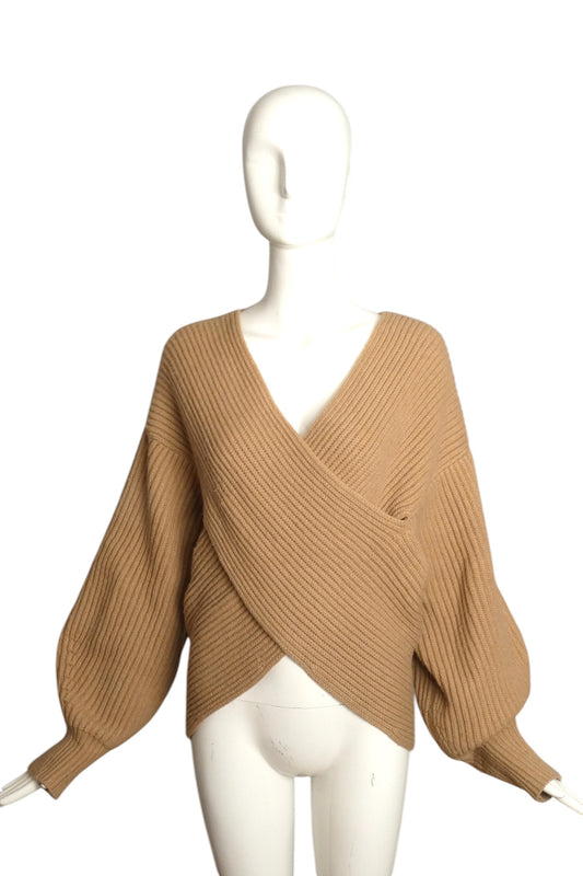 ROSETTA GETTY- 2018 Beige Cashmere Ribbed Cocoon Sweater, Size 4