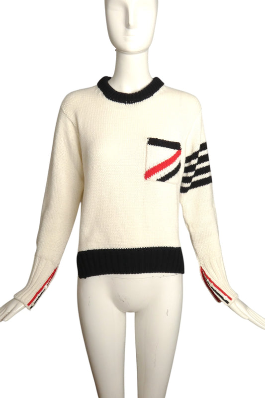 THOM BROWNE- Multi Color Cotton Knit Sweater, Size Small
