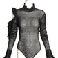 MAGDA BUTRYM- 2017 Black Ruffle Knit Bodysuit, Size 4