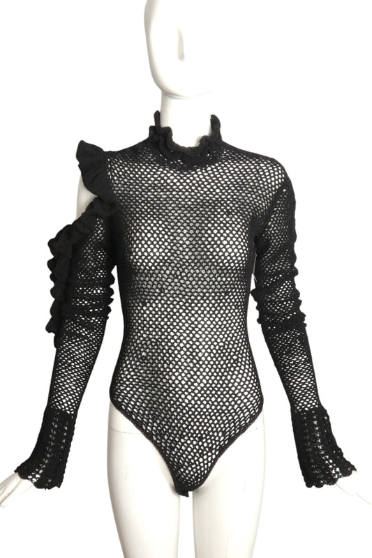 MAGDA BUTRYM- 2017 Black Ruffle Knit Bodysuit, Size 4