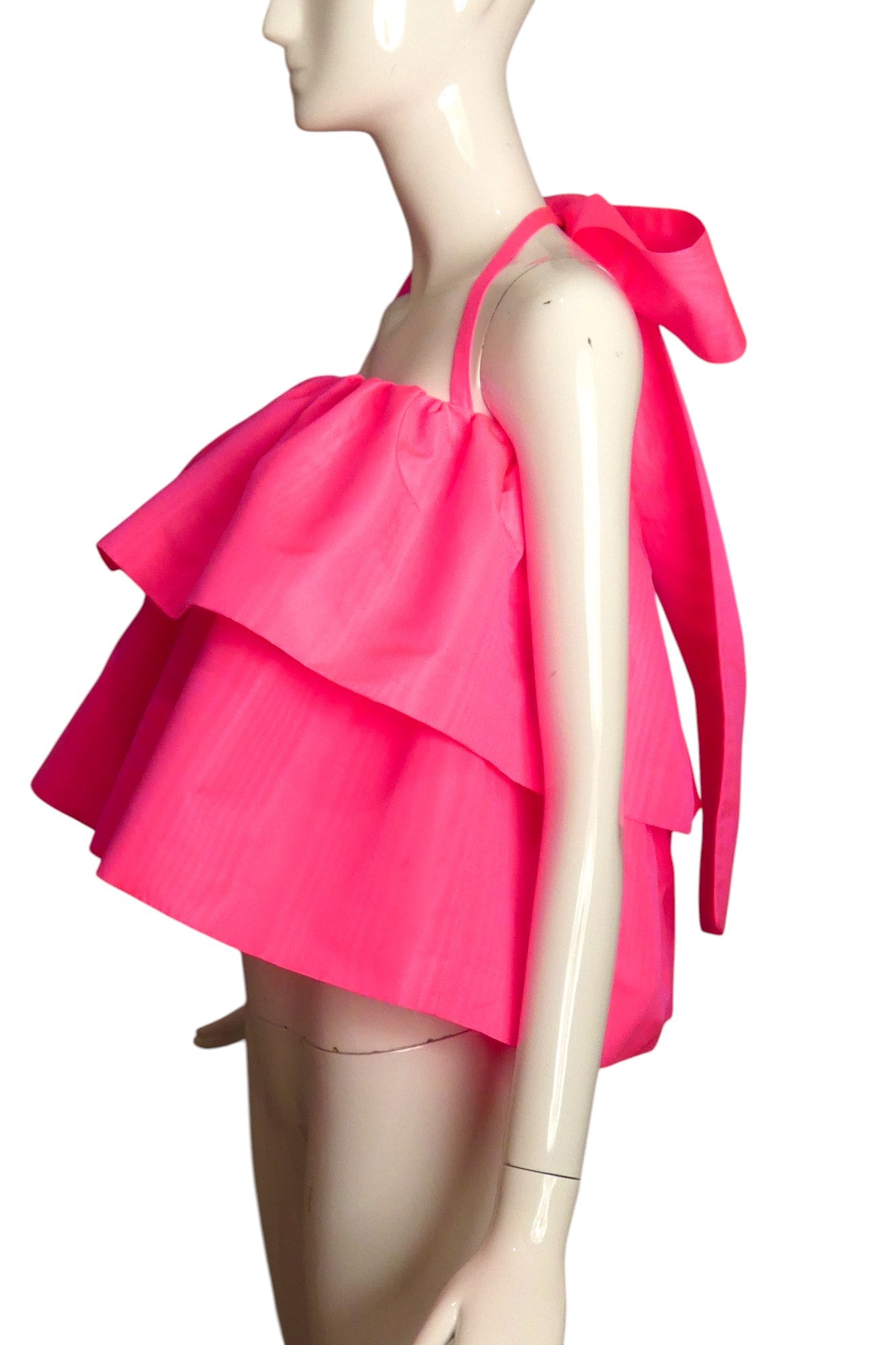 MSGM- 2018 Pink Taffeta Ruffle Top, Size 4
