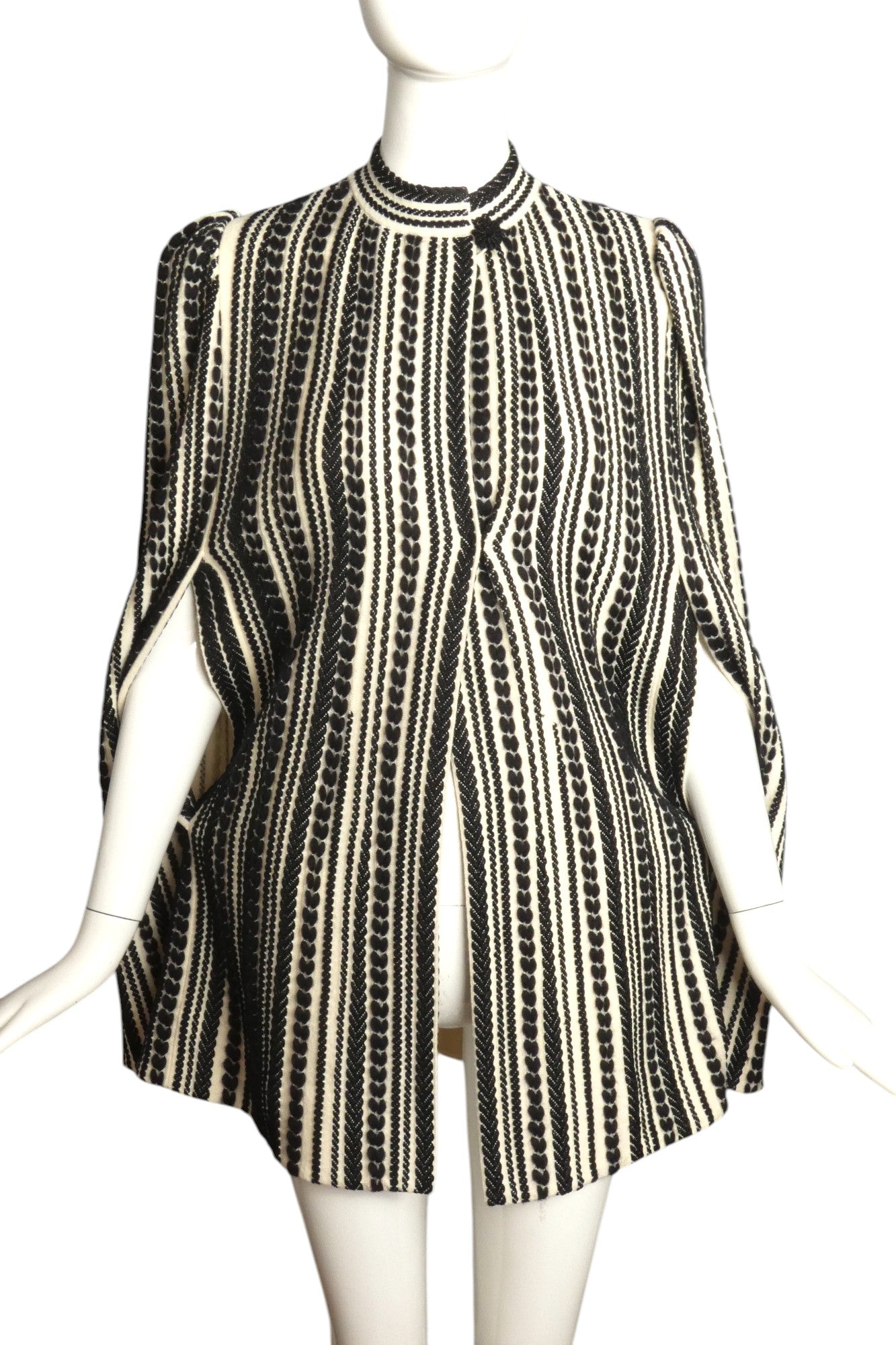 ALEXANDER MCQUEEN- Wool Patterned Knit Stripe Cape, Size XS