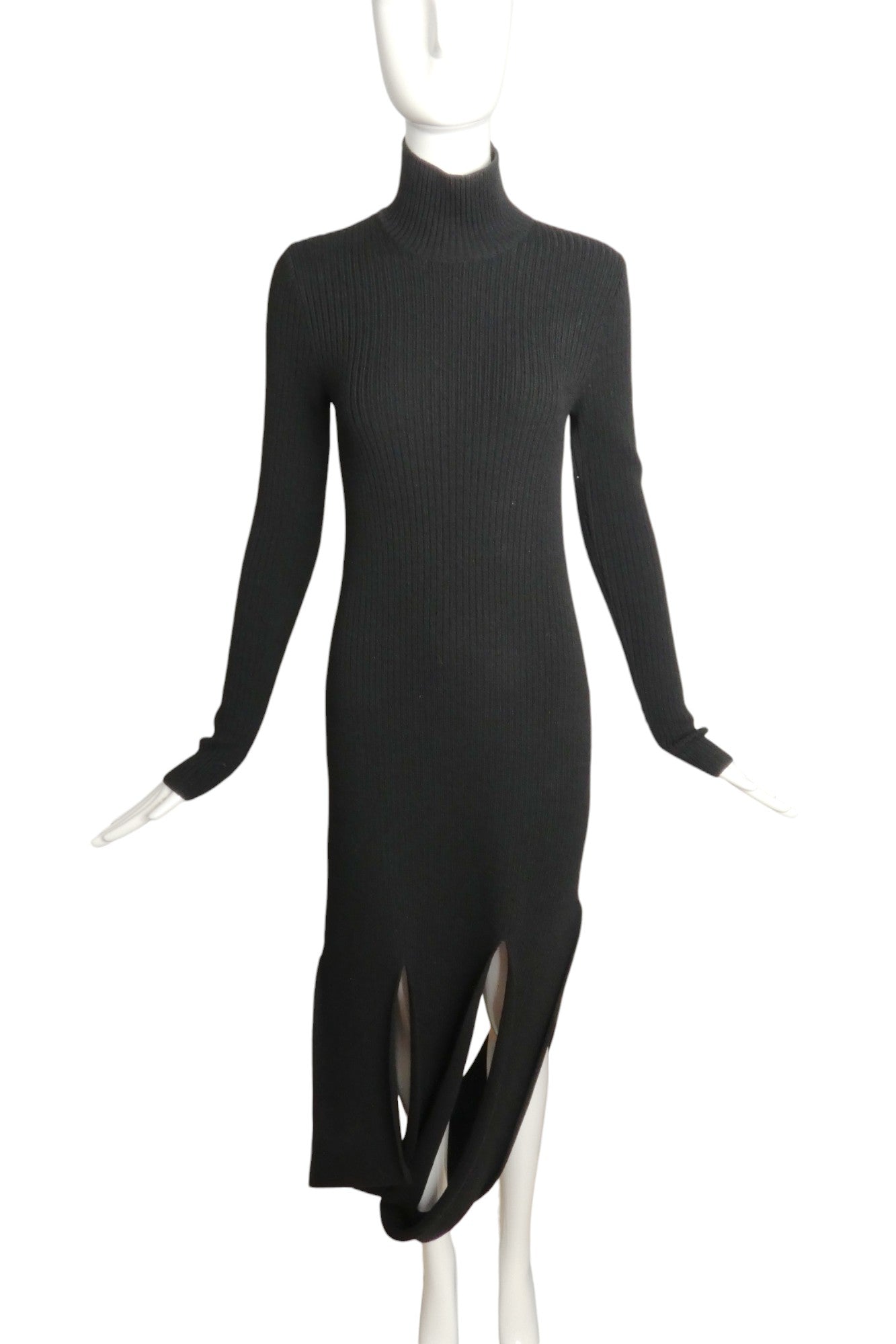 【SALE】BOTTEGAVENETA デザイン ニット ワンピース 黒 BOTTEGA VENETA- 2021 Black Slash Ribbed Knit Dress, Size