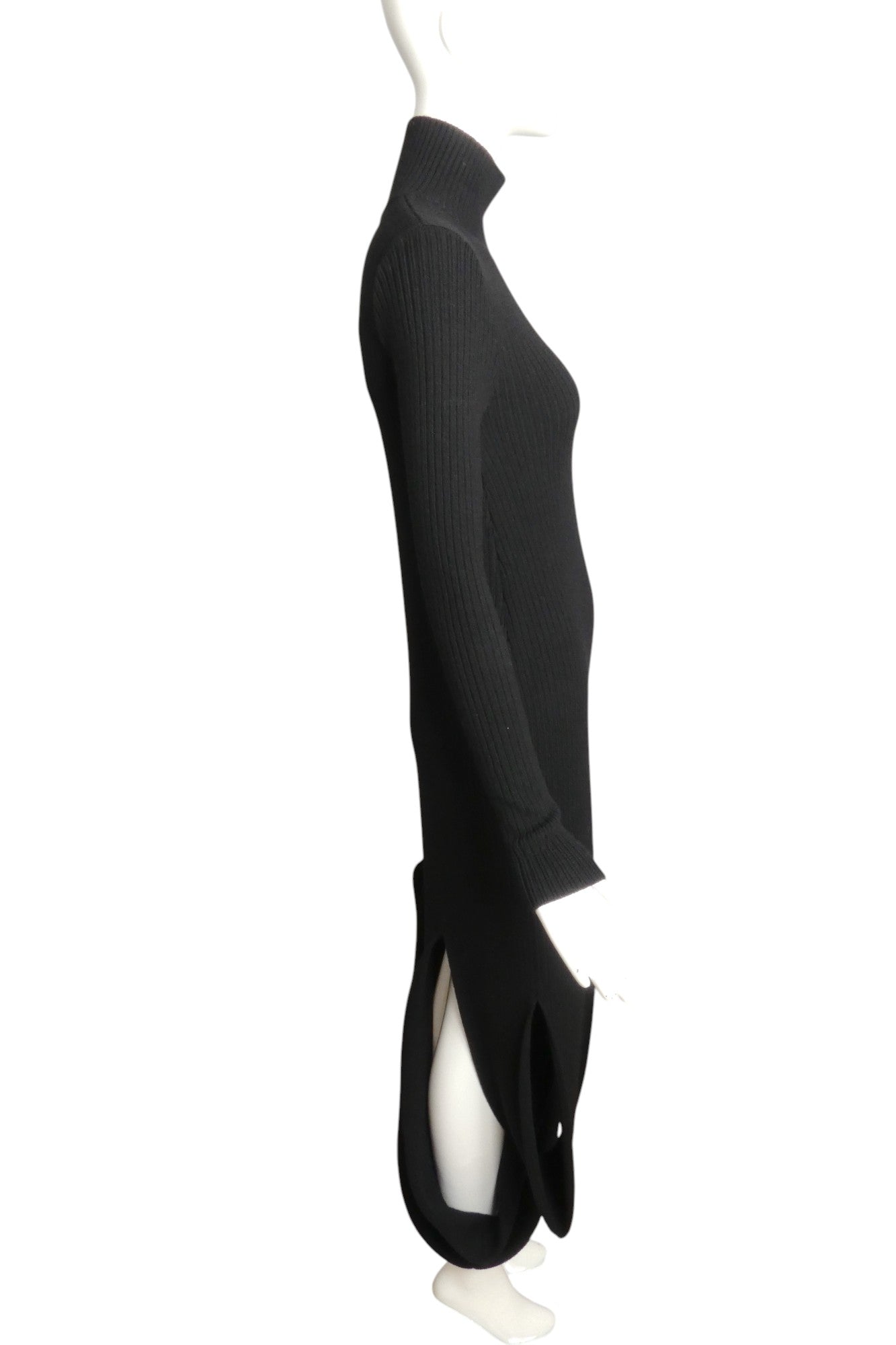 BOTTEGA VENETA- 2021 Black Slash Ribbed Knit Dress, Size