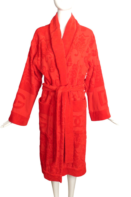 DOLCE & GABBANA- Red Cotton Brocade Robe, Size Small