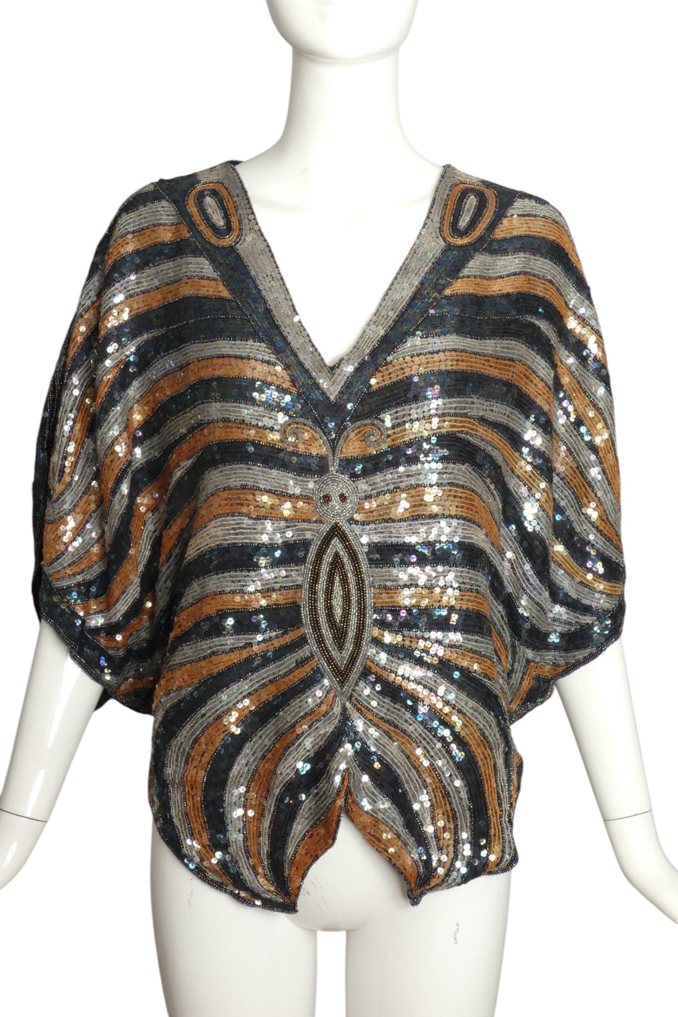 1970s Butterfly Bead & Sequin Top, Size 10