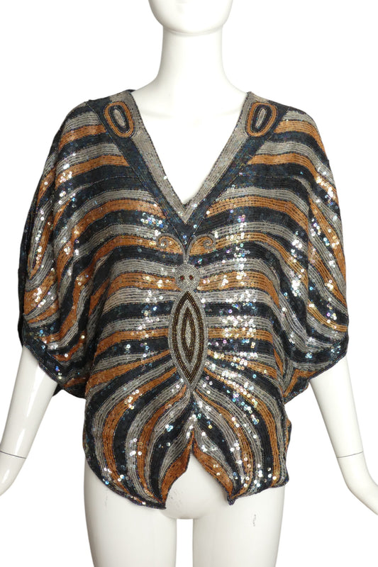 1970s Butterfly Bead & Sequin Top, Size 10