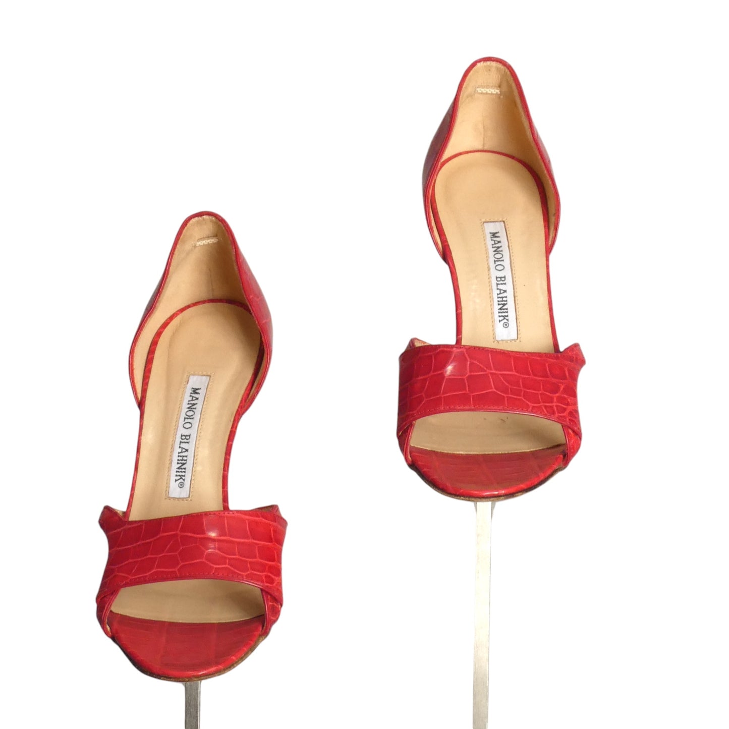 MANOLO BLAHNIK- Red Alligator Pumps, Size 36.5