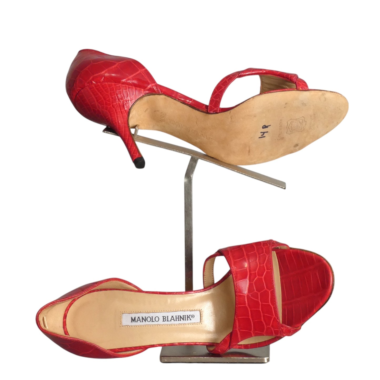 MANOLO BLAHNIK- Red Alligator Pumps, Size 36.5