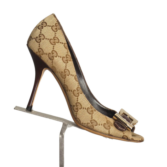 GUCCI- Supreme Canvas Buckle Pumps, Size 6