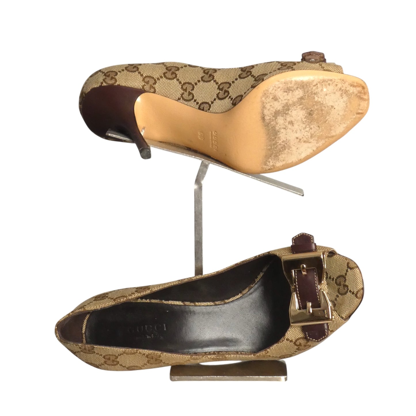GUCCI- Supreme Canvas Buckle Pumps, Size 6