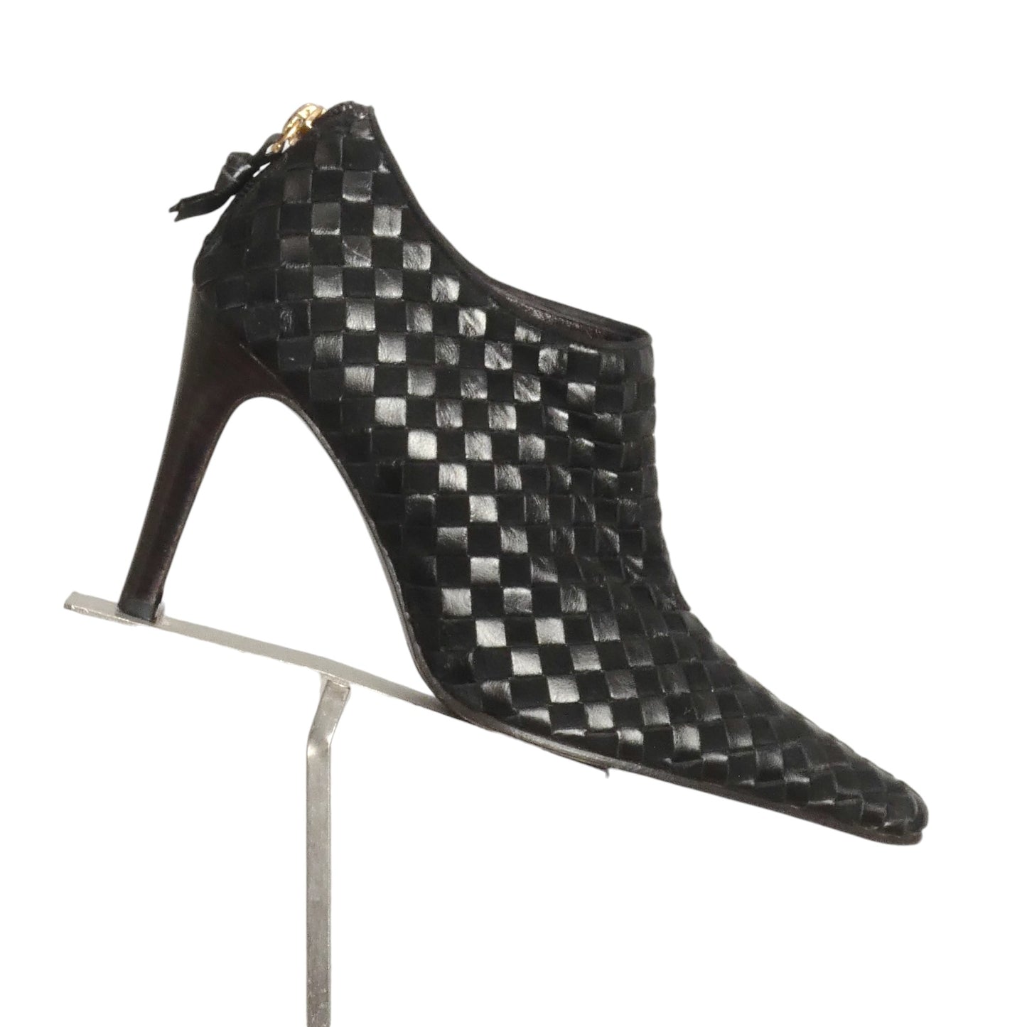 BOTTEGA VENETA- 1990s Black Leather Intrecciato Ankle Boots, Size 36