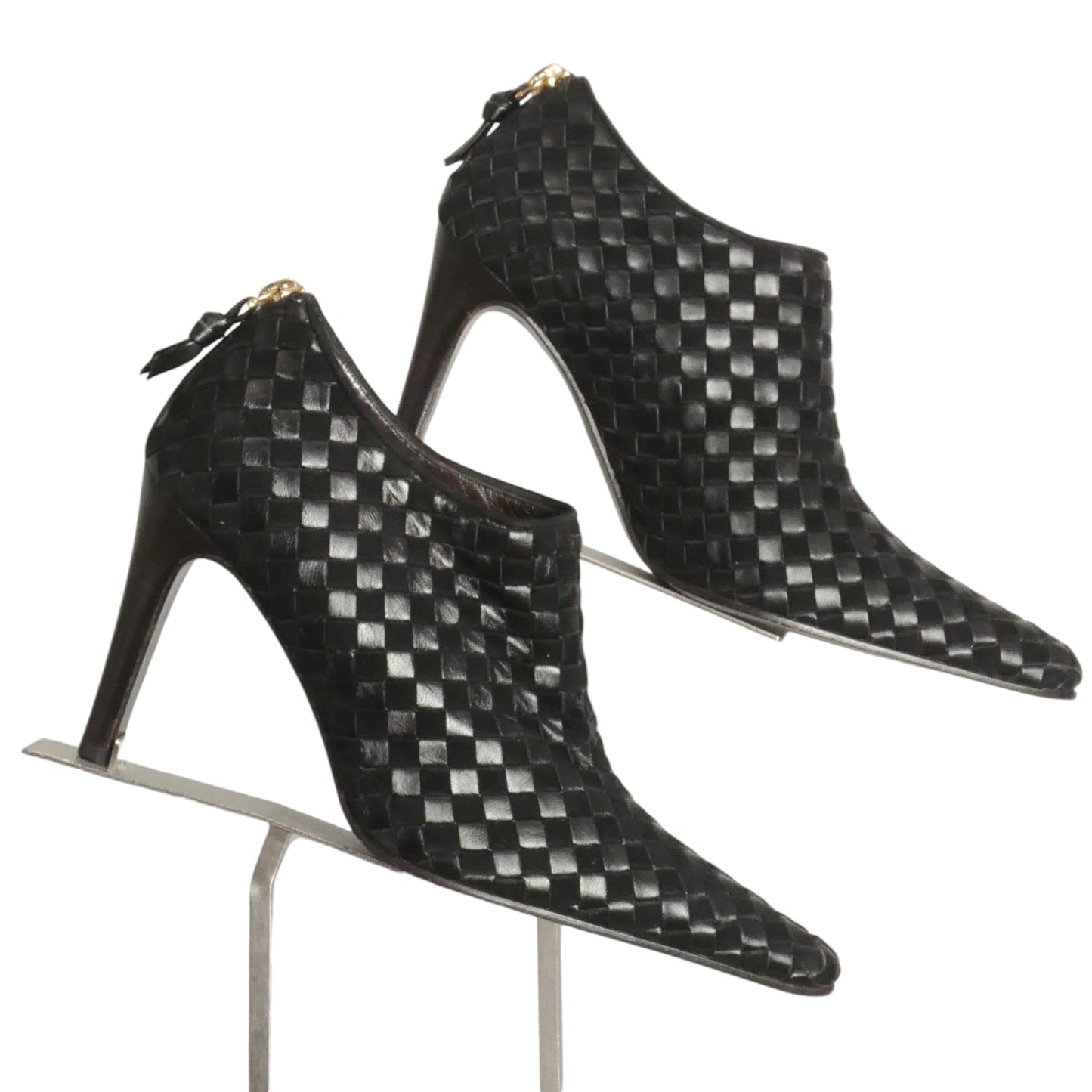 BOTTEGA VENETA- 1990s Black Leather Intrecciato Ankle Boots, Size 36