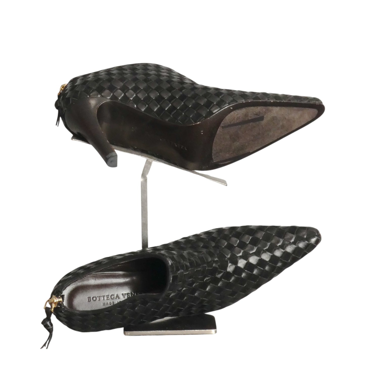 BOTTEGA VENETA- 1990s Black Leather Intrecciato Ankle Boots, Size 36