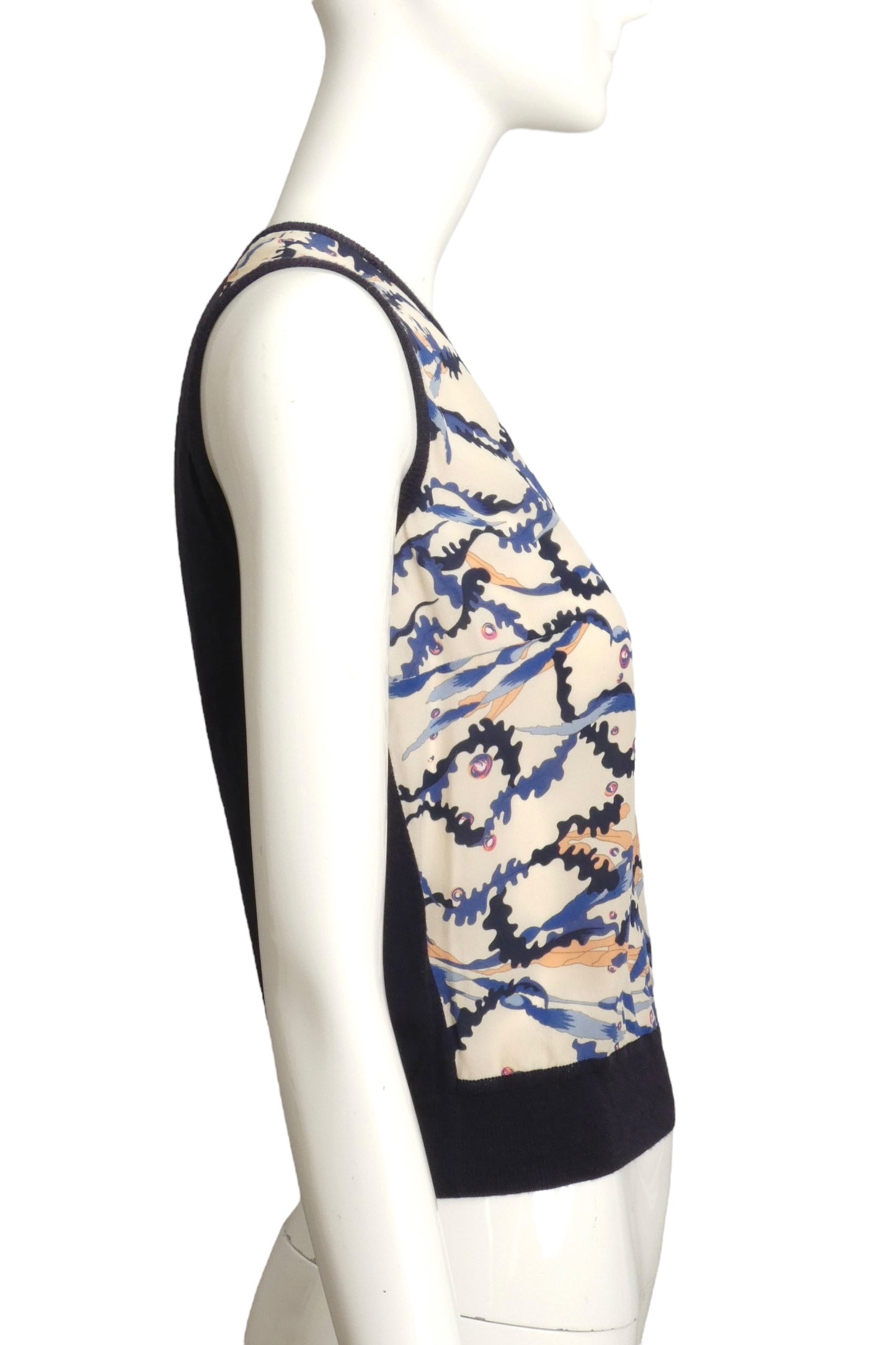 SALAVATORE FERRAGAMO- 1990s Print Silk & Knit Vest, Size XS