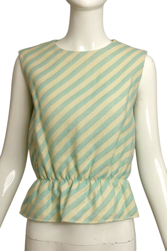 1960s Striped Wool Blouse with Peplum, Size 6