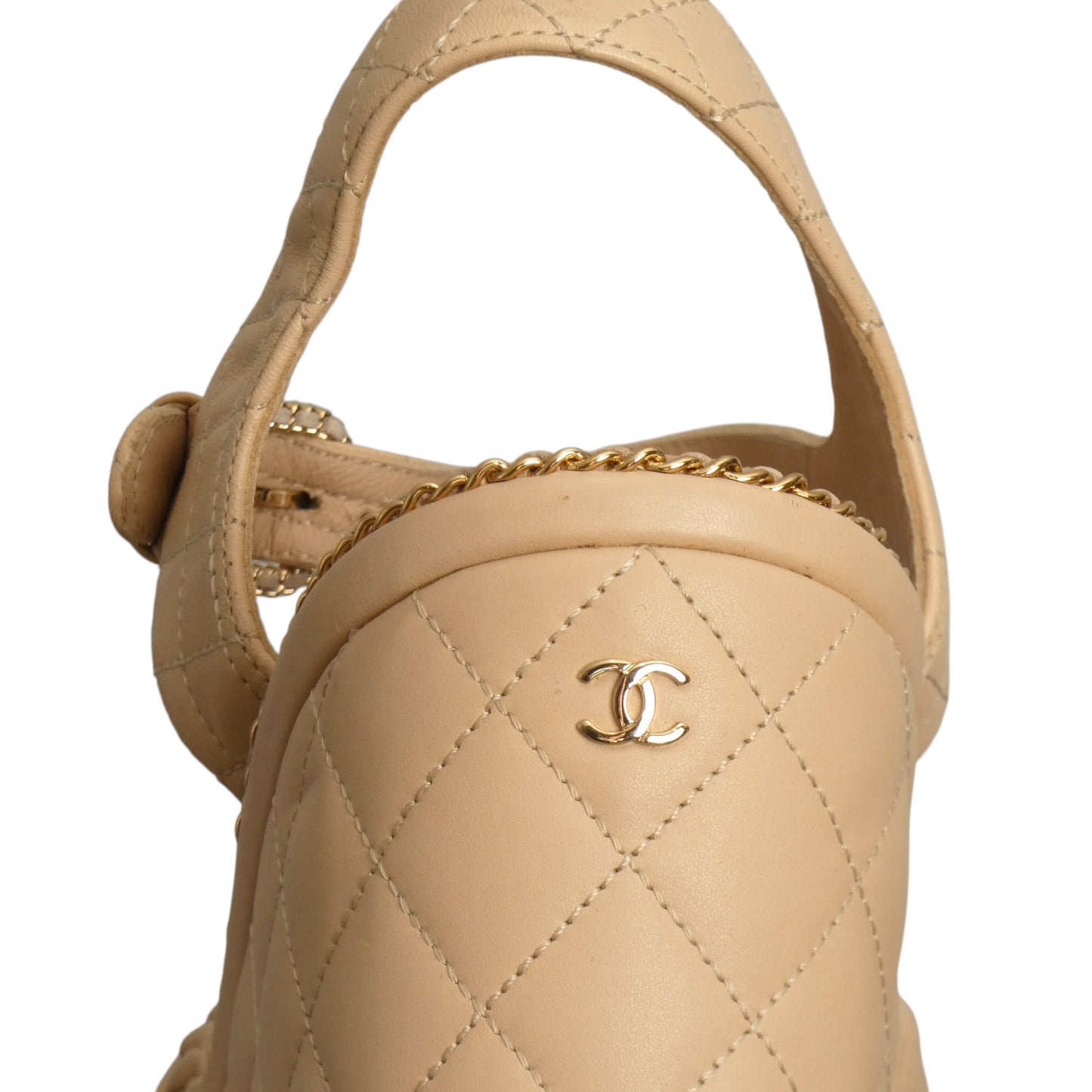 CHANEL- Tan Woven Leather Platform Heels, Size 39.5
