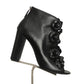 CHANEL- Black Leather Camelia Peep Toe Booties, Size 37