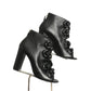 CHANEL- Black Leather Camelia Peep Toe Booties, Size 37