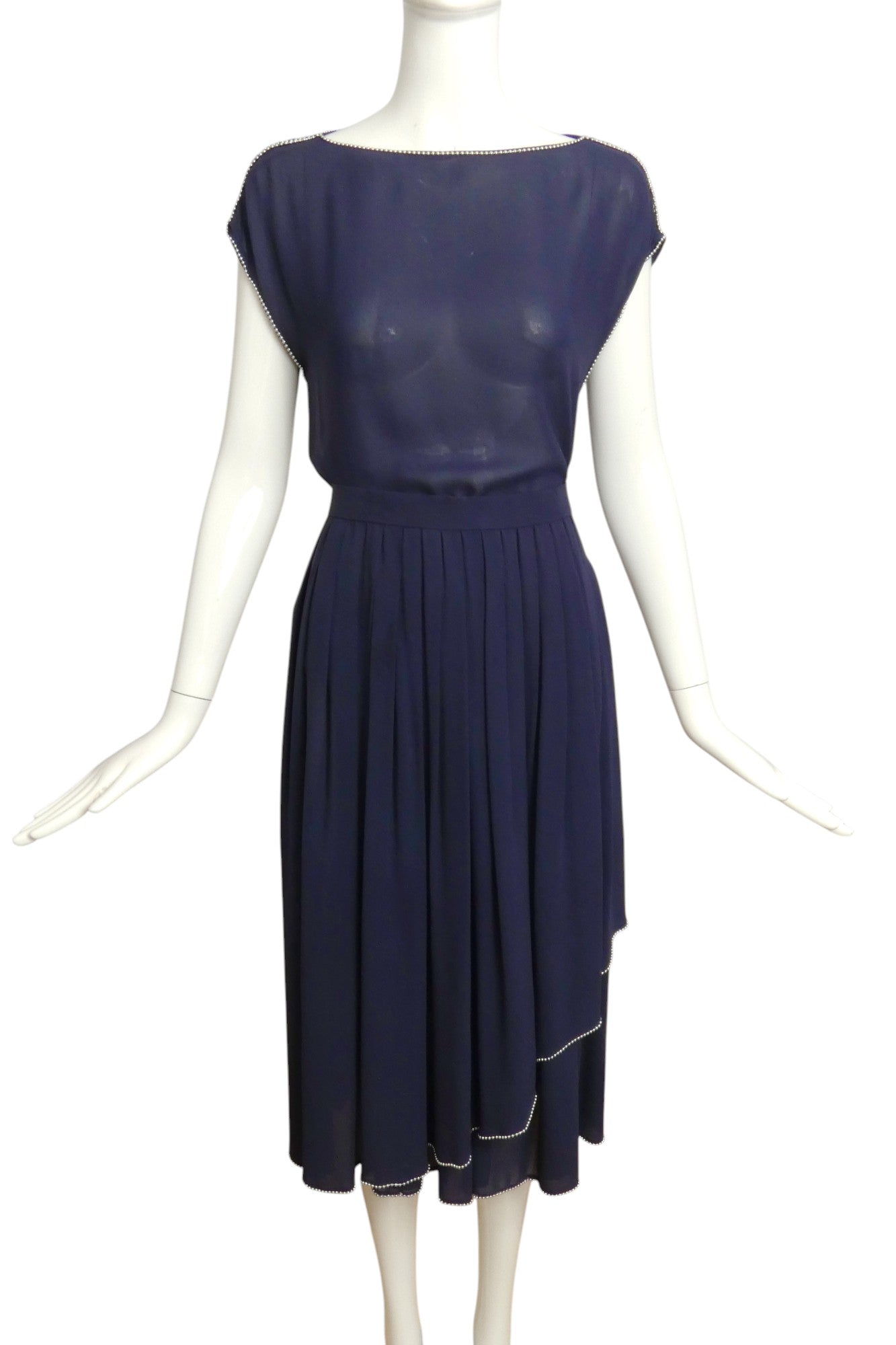 CHLOE- 1982 Navy Bead Trim Chiffon Ensemble, Size 6