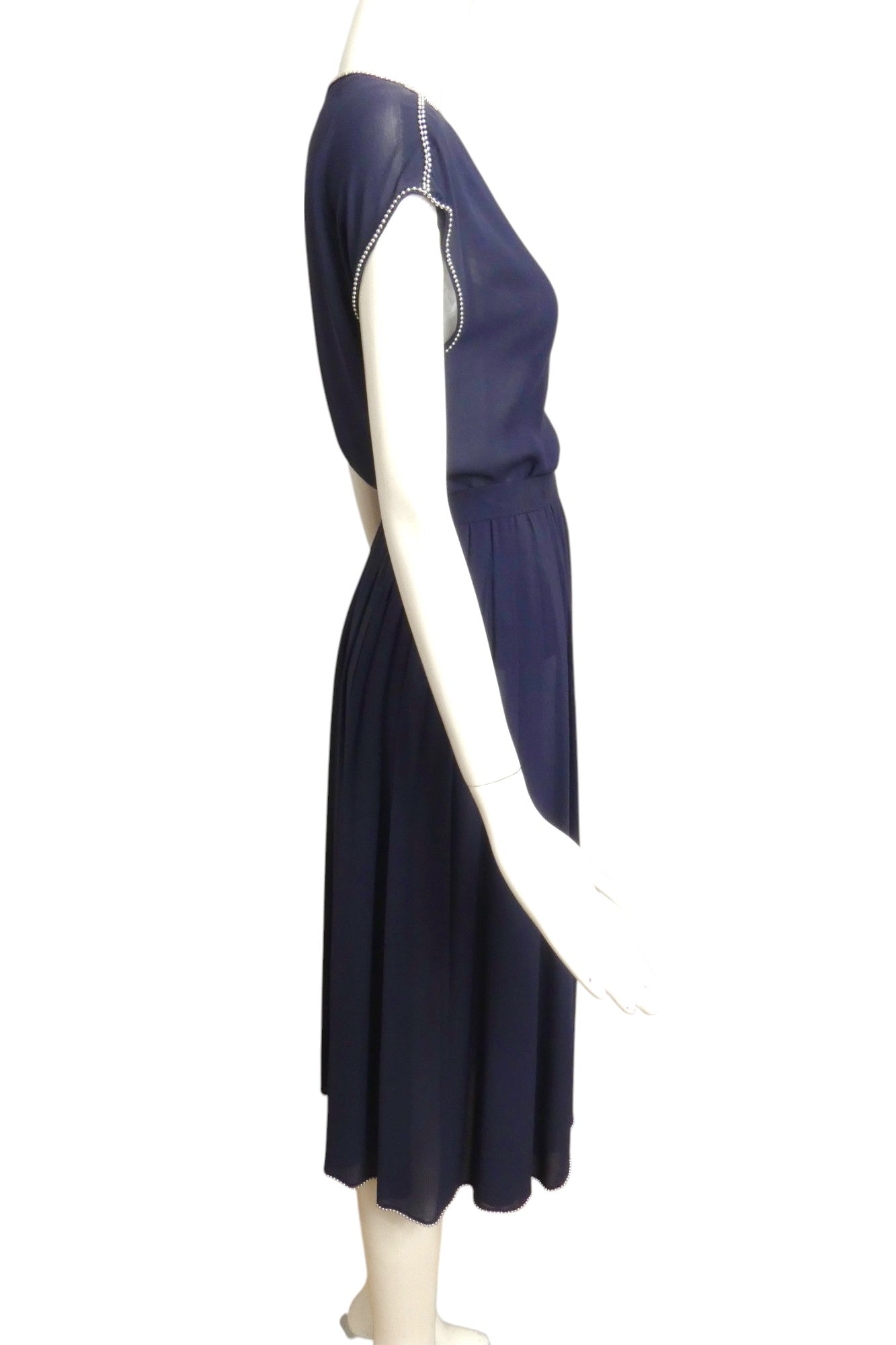 CHLOE- 1982 Navy Bead Trim Chiffon Ensemble, Size 6