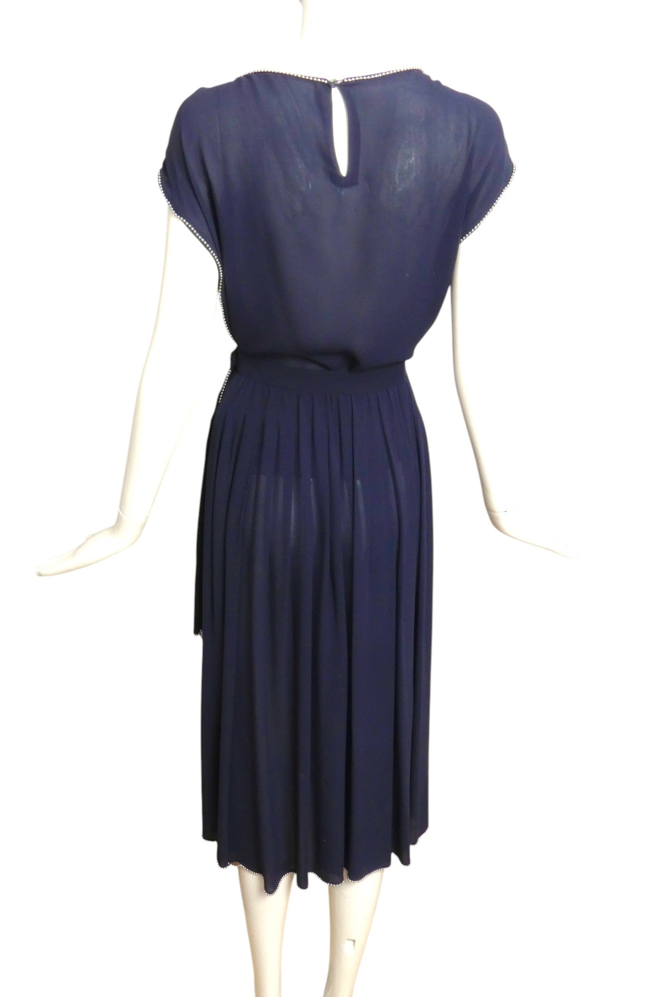 CHLOE- 1982 Navy Bead Trim Chiffon Ensemble, Size 6
