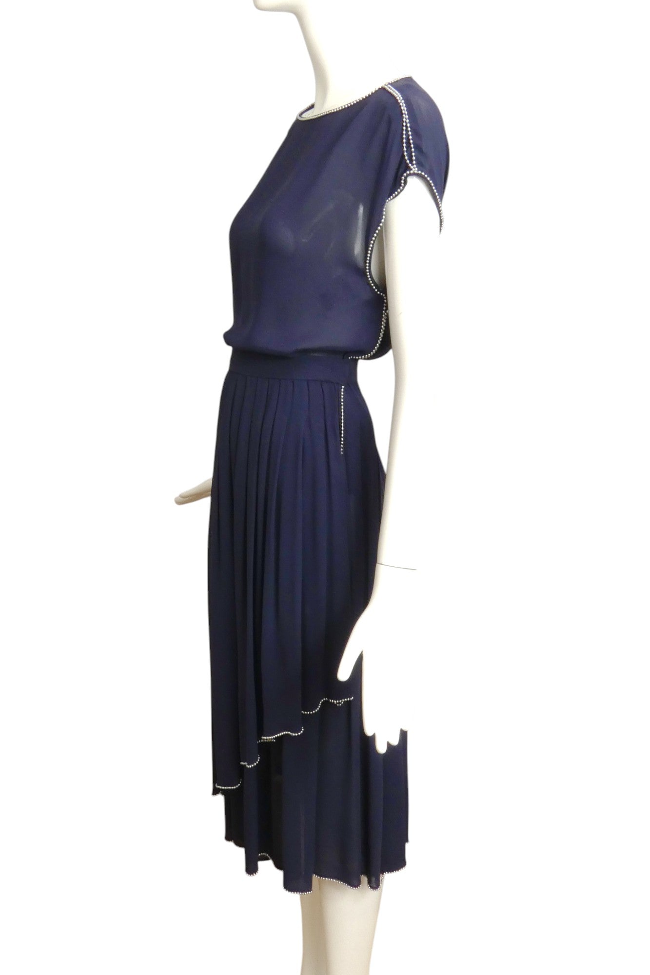 CHLOE- 1982 Navy Bead Trim Chiffon Ensemble, Size 6