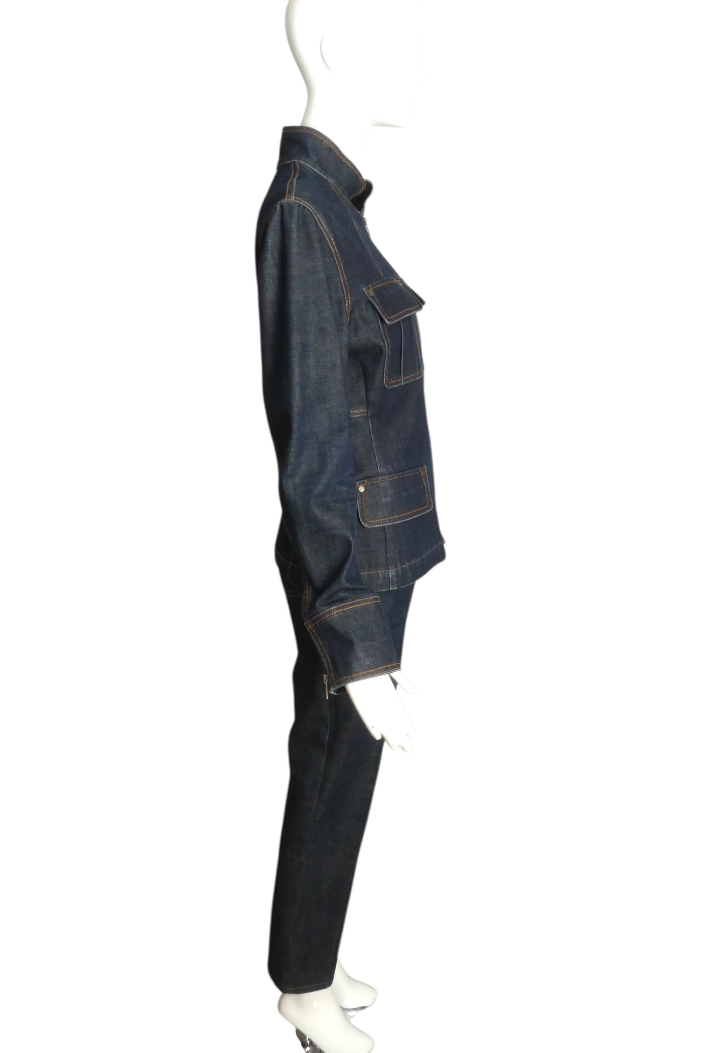YVES SAINT LAURENT- 2000s Blue Denim Safari Pant Suit, Size 6