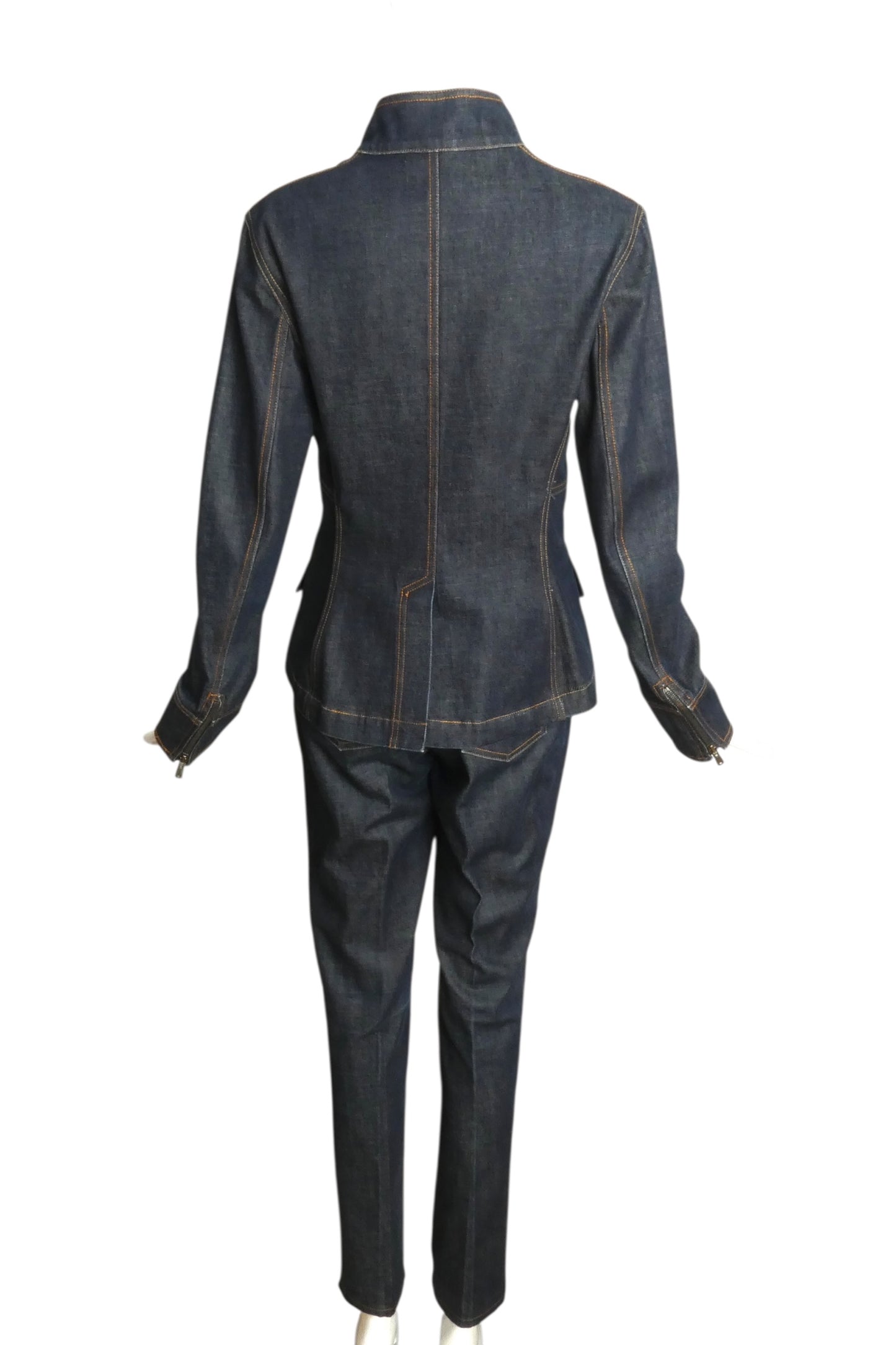 YVES SAINT LAURENT- 2000s Blue Denim Safari Pant Suit, Size 6