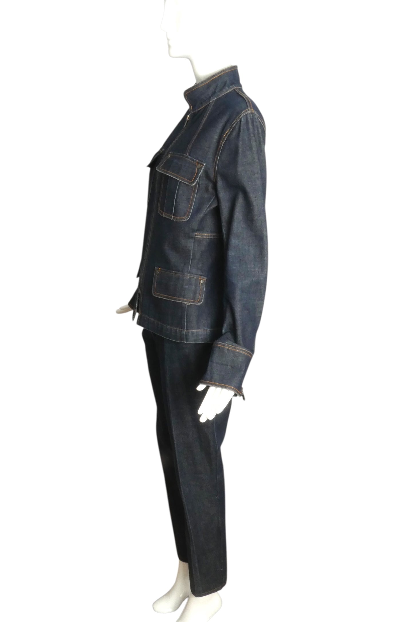 YVES SAINT LAURENT- 2000s Blue Denim Safari Pant Suit, Size 6