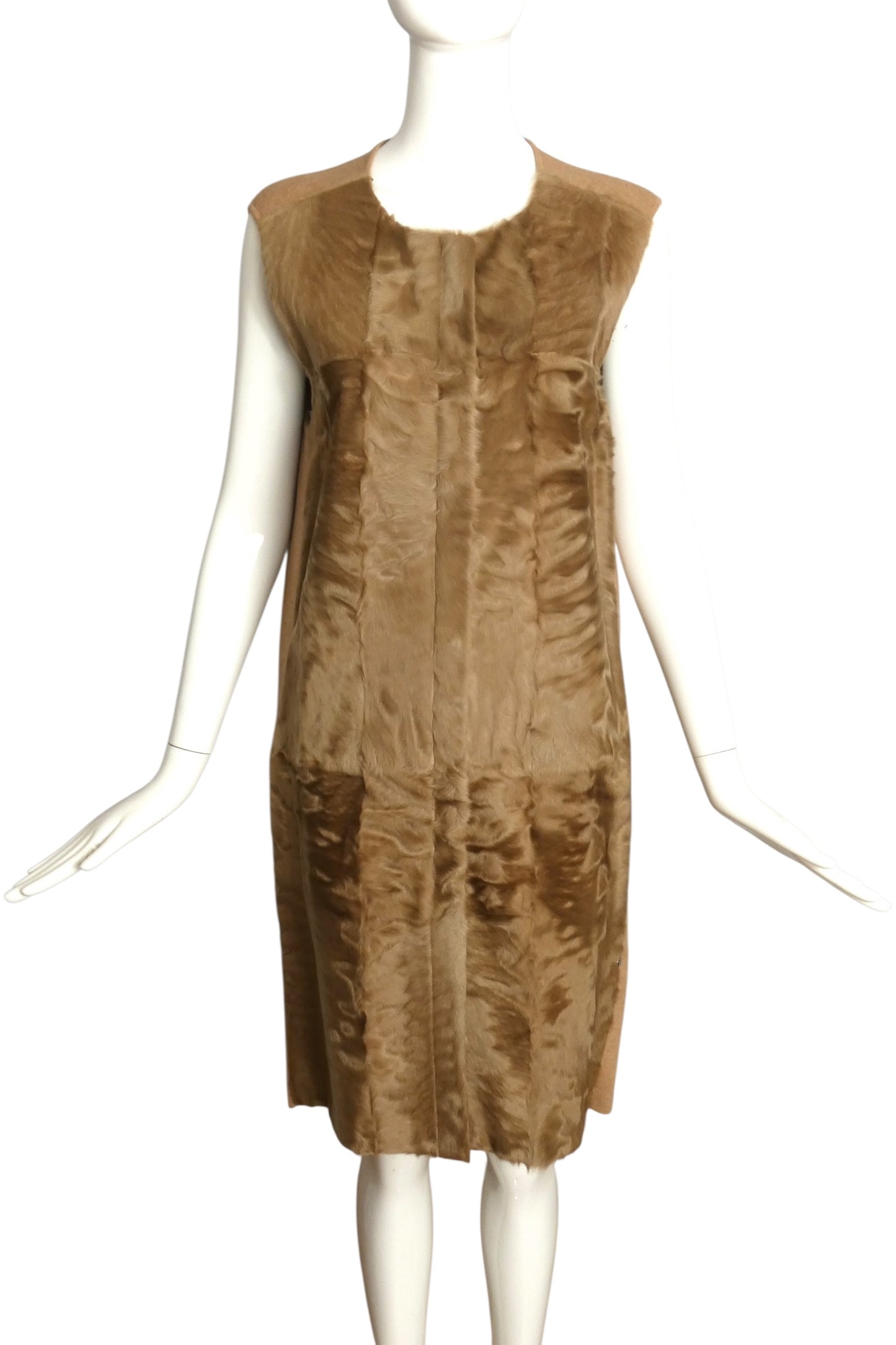ATELIER MAX MARA- Brown Wool Knit & Fur Dress, Size 6