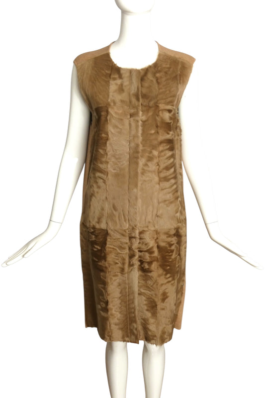 ATELIER MAX MARA- Brown Wool Knit & Fur Dress, Size 6