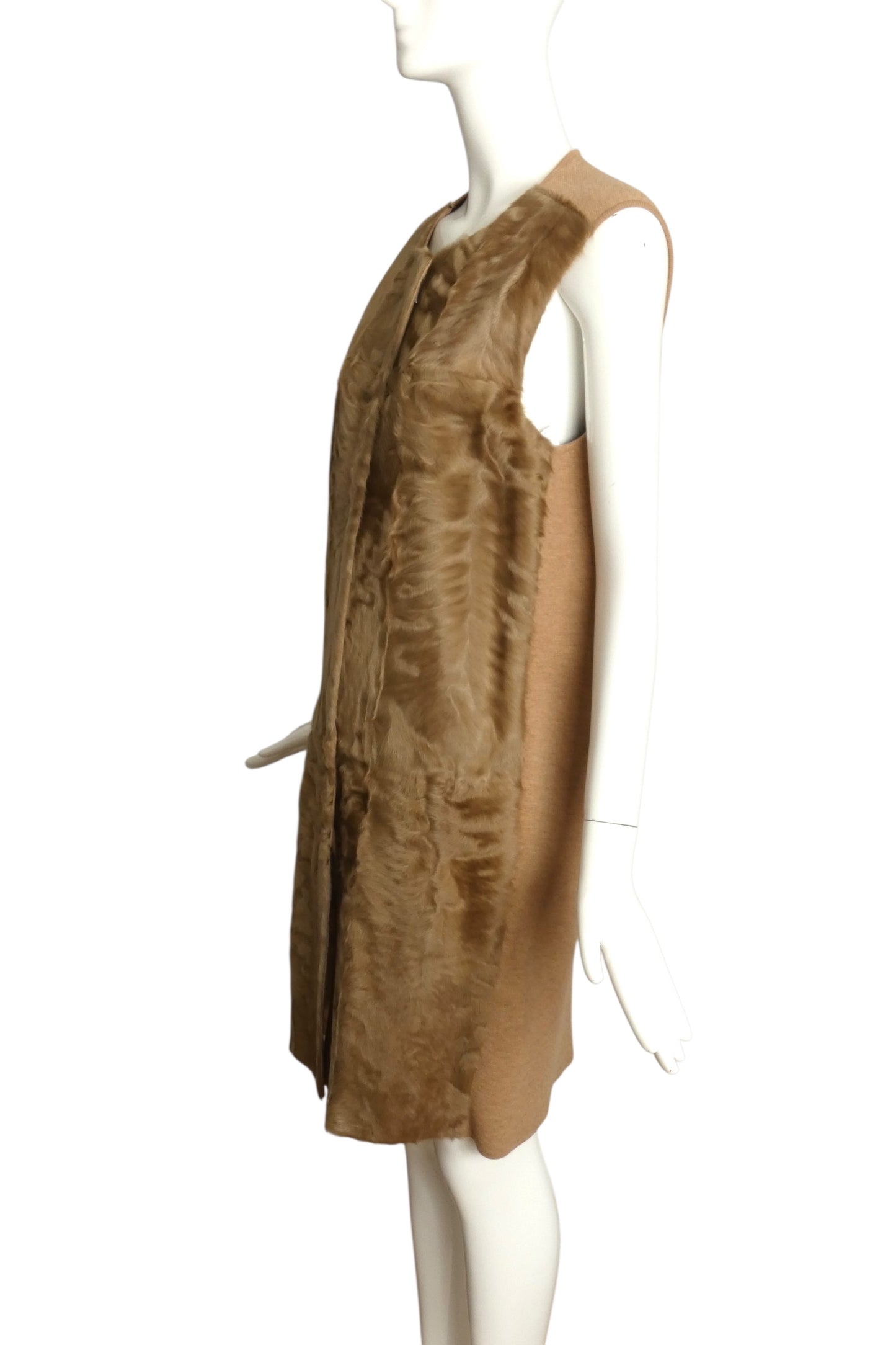 ATELIER MAX MARA- Brown Wool Knit & Fur Dress, Size 6