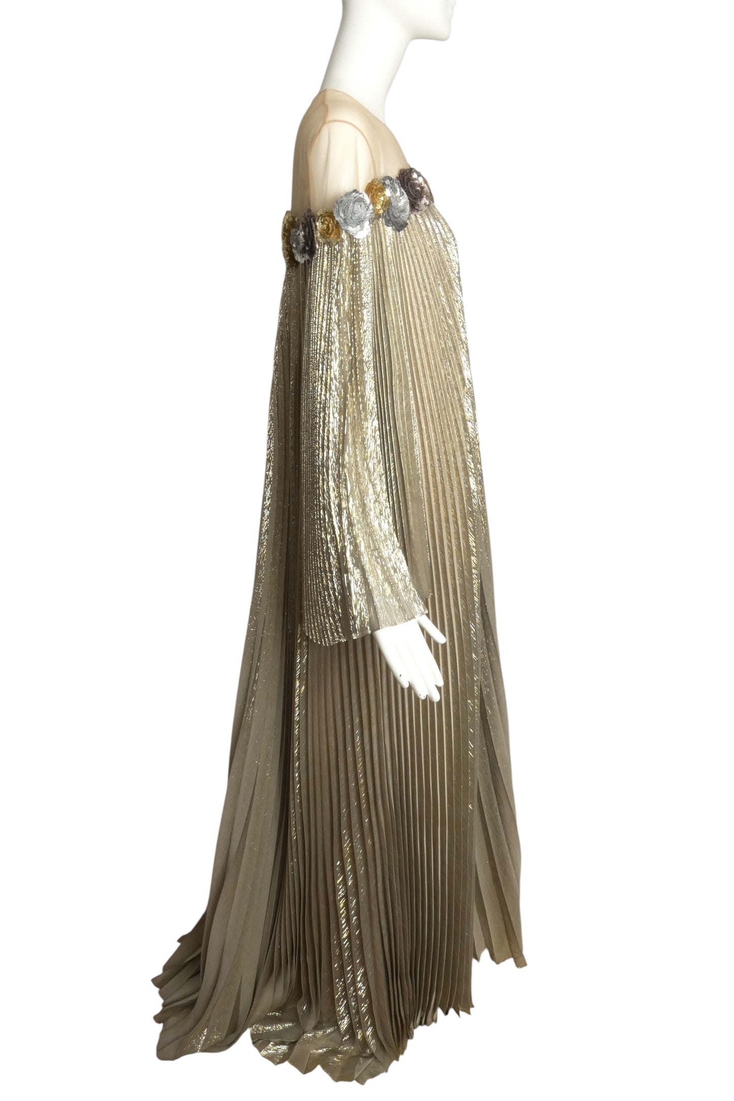 OSCAR DE LA RENTA- 2023 Embellished Metallic Plisse Gown, Size Large