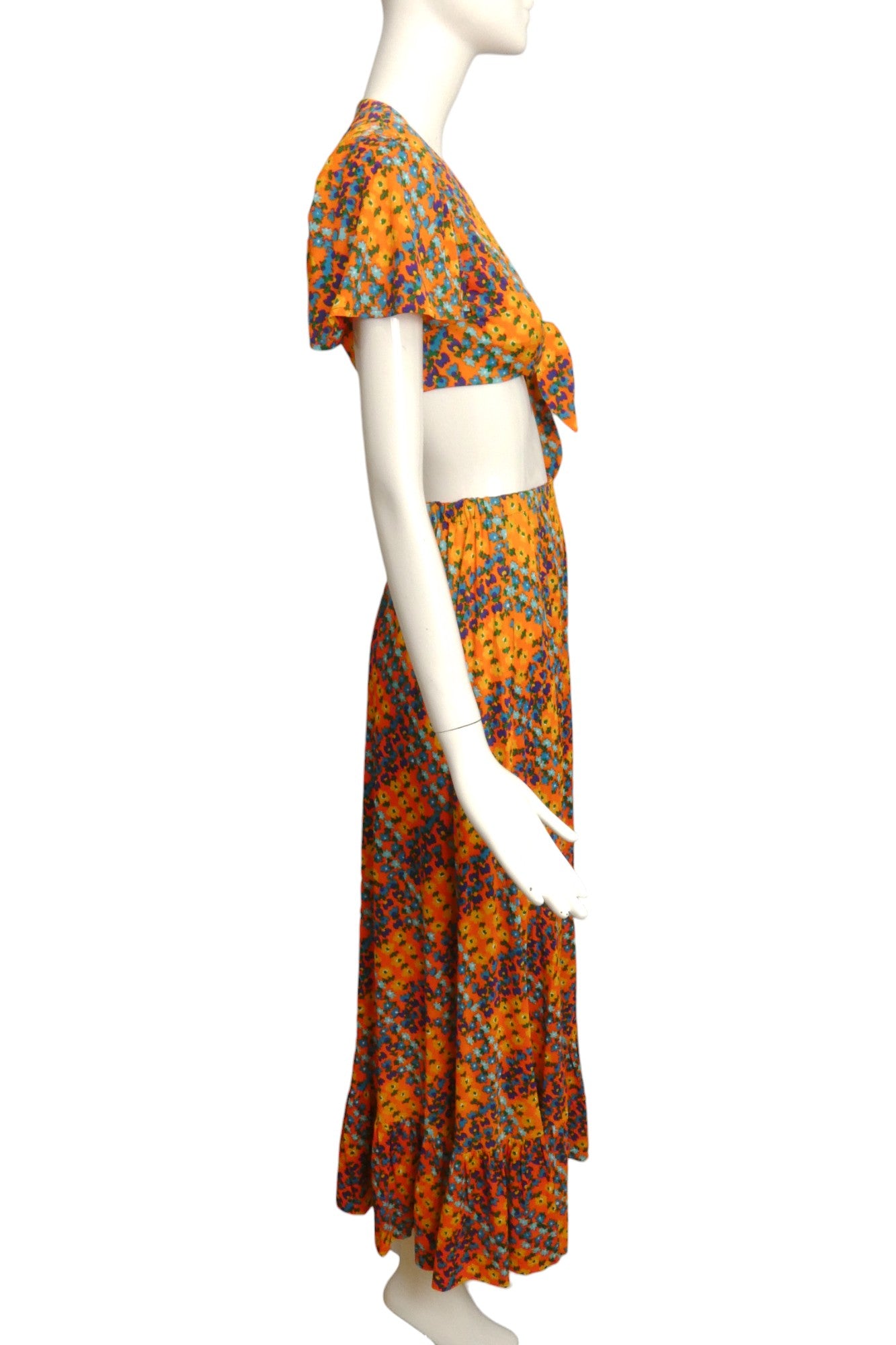 1970s 2pc Floral Knit Skirt Ensemble, Size 2