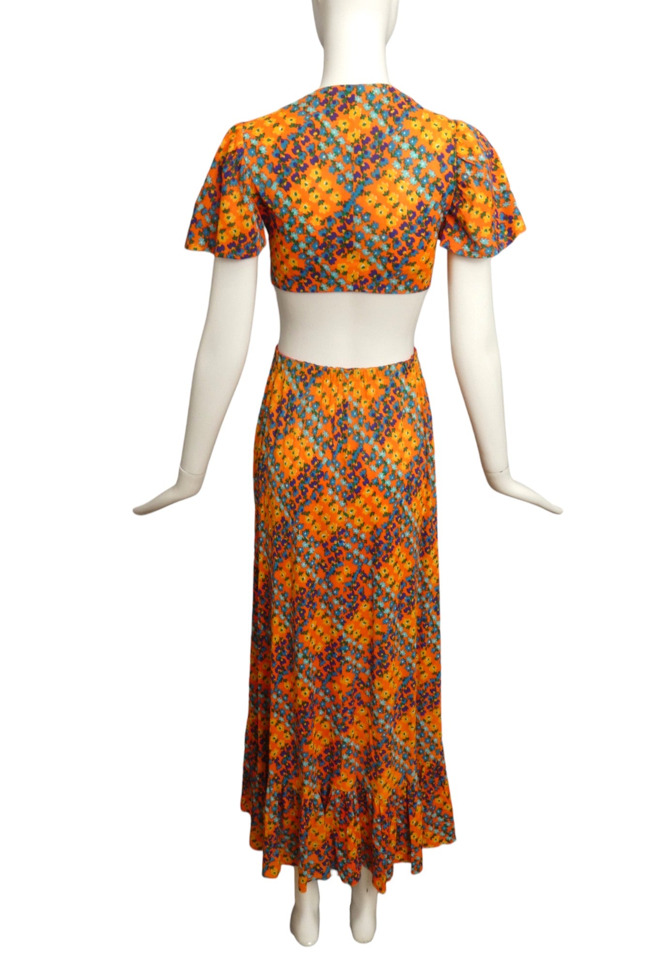 1970s 2pc Floral Knit Skirt Ensemble, Size 2