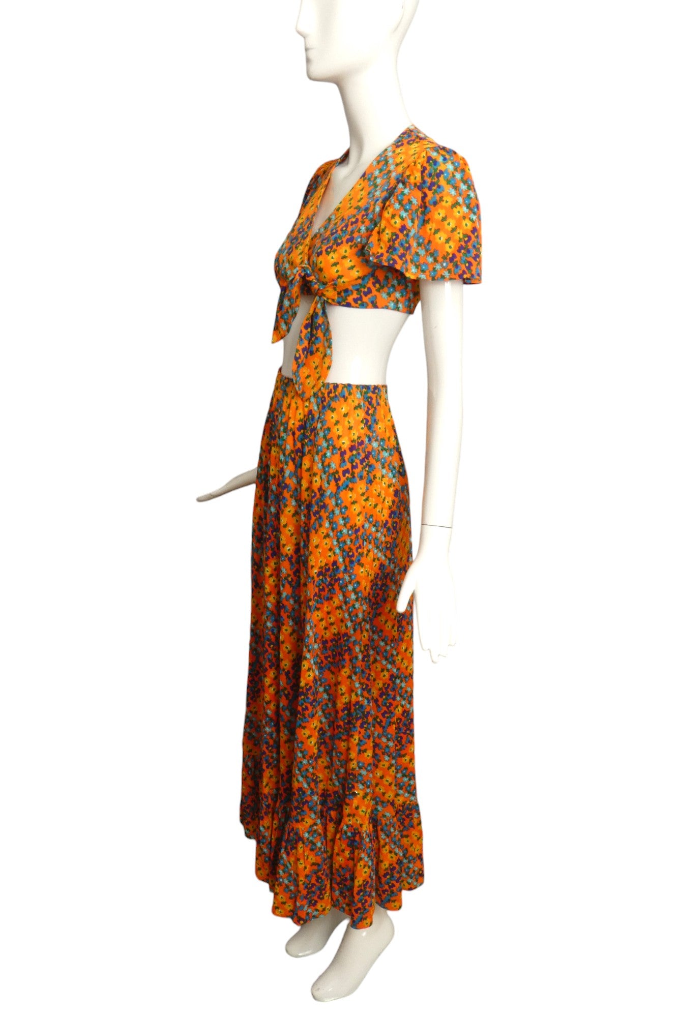 1970s 2pc Floral Knit Skirt Ensemble, Size 2