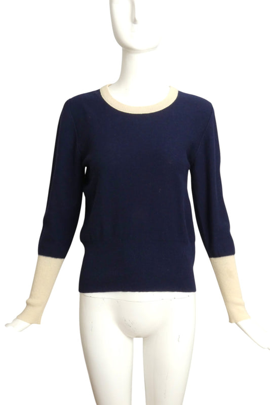 SONIA RYKIEL- 1980s Navy & Ivory Wool Sweater, Size 4